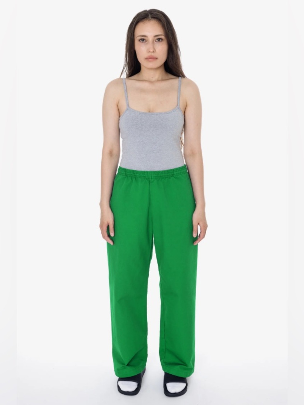 Los Angeles Apparel Poly Cotton Kelly Green Baggy Elastic-Waist Wide-Leg Pants